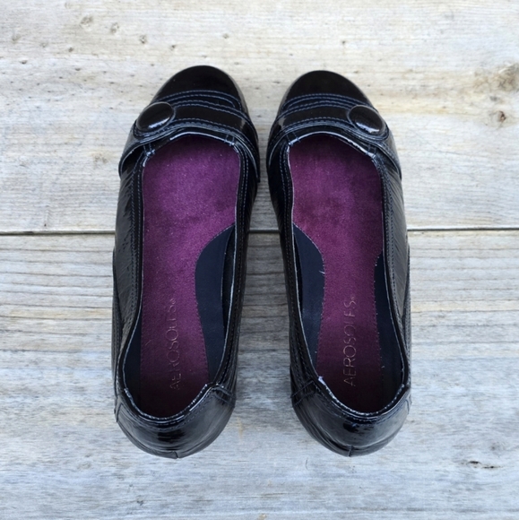 AEROSOLES Raspberry Retro, Black Patent Leather, Comfort Wedge Loafers 8M - Picture 10 of 14